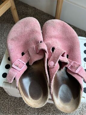 Pink Suede Birkenstock Boston Clogs | Size 40